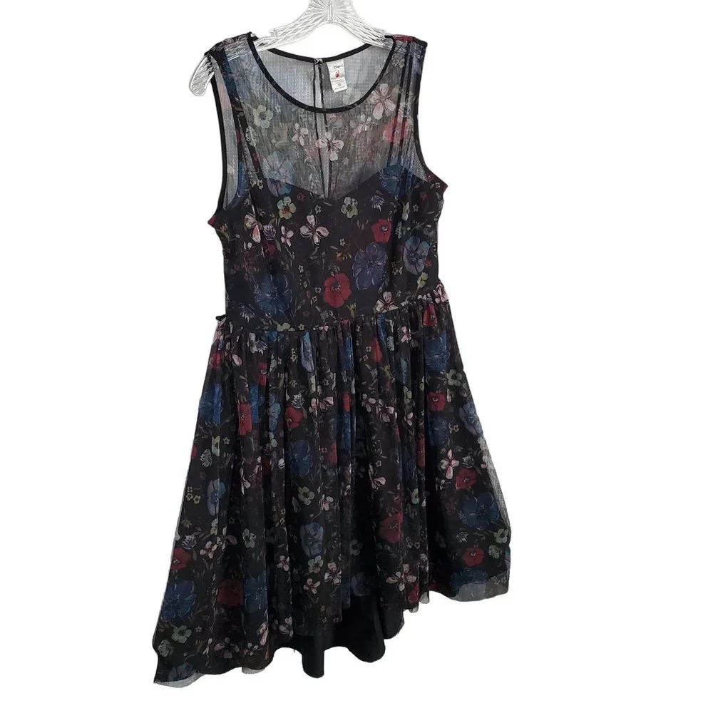 Lauren Conrad x Disney Size 10 Dress Tulle Overlay Fit Flare Midi Hi Lo Floral - Picture 1 of 15